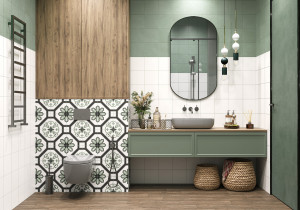 Керамогранит Design Art 200x200 на стенах в ванной. Фото 9