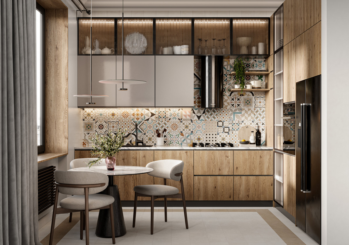 Керамогранит Design Art 200x200 на фартуке кухни. Фото 3