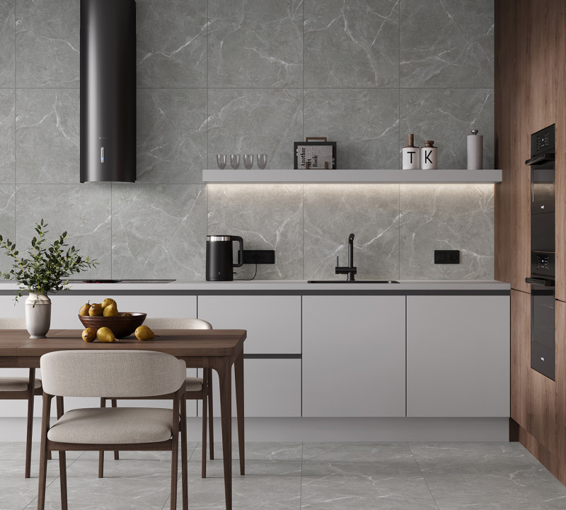 Керамогранит Stone Cool Grey Ceradim 600х600 на кухне