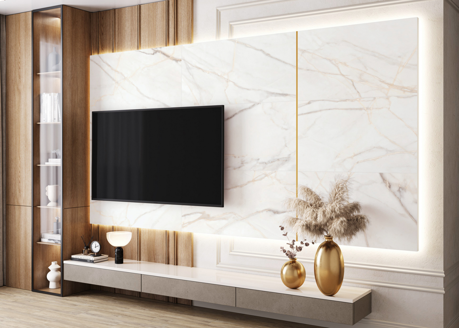 Керамогранит Pure Marble на стене в комнате