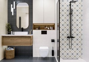 Керамогранит Design Art 200x200 на стенах и полу в ванной. Фото 13