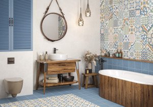 Керамогранит Design Art 200x200 на стенах и полу в ванной. Фото 5
