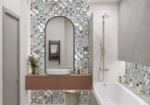Керамогранит Design Art 200x200 на стенах в ванной. Фото 2
