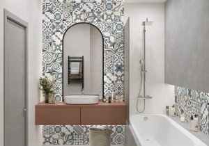 Керамогранит Design Art 200x200 на стенах в ванной. Фото 2