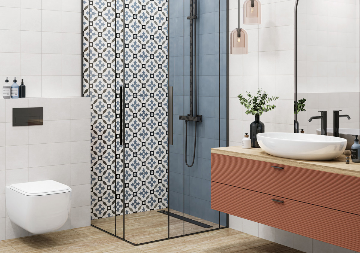 Керамогранит Design Art 200x200 на стенах в ванной. Фото 10
