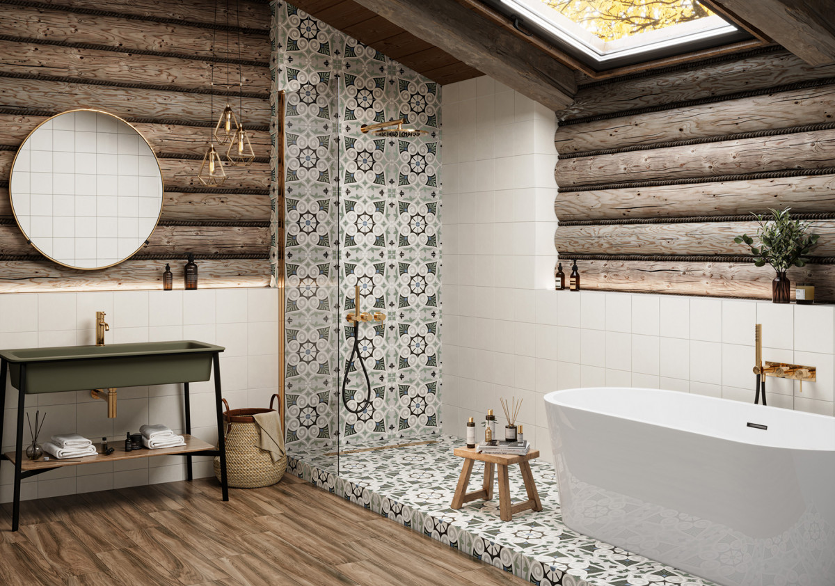 Керамогранит Design Art 200x200 на стенах в ванной. Фото 7