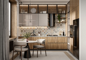 Керамогранит Design Art 200x200 на фартуке кухни. Фото 3