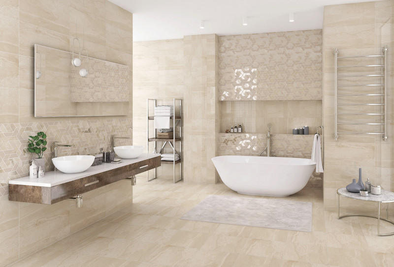 Плитка Olimpia Kerlife с геометрическим декором в ванной