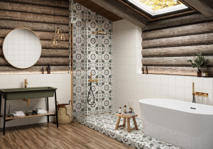 Керамогранит Design Art 200x200 на стенах в ванной. Фото 7