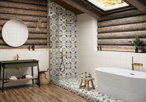 Керамогранит Design Art 200x200 на стенах в ванной. Фото 7