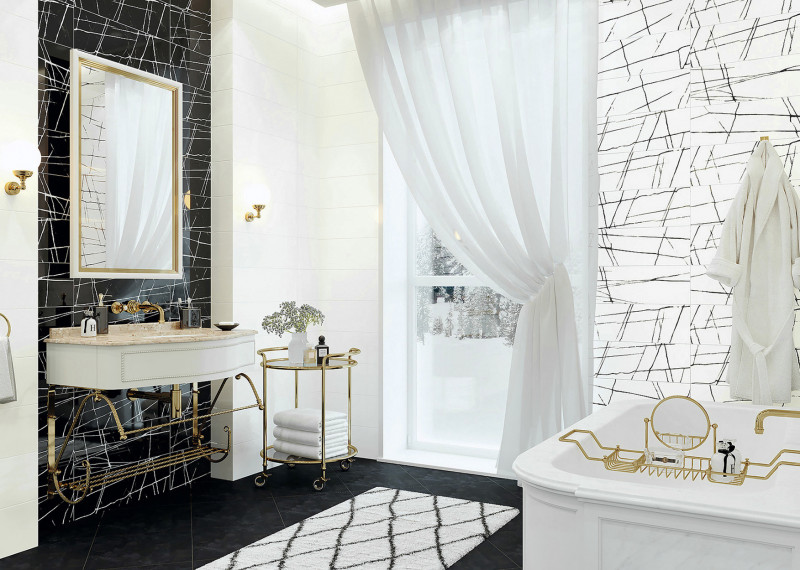 Плитка Chicago new trend черно-белая в ванной комнате