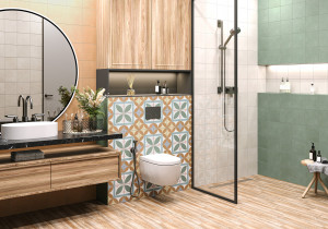 Керамогранит Design Art 200x200 на стенах в ванной. Фото 16