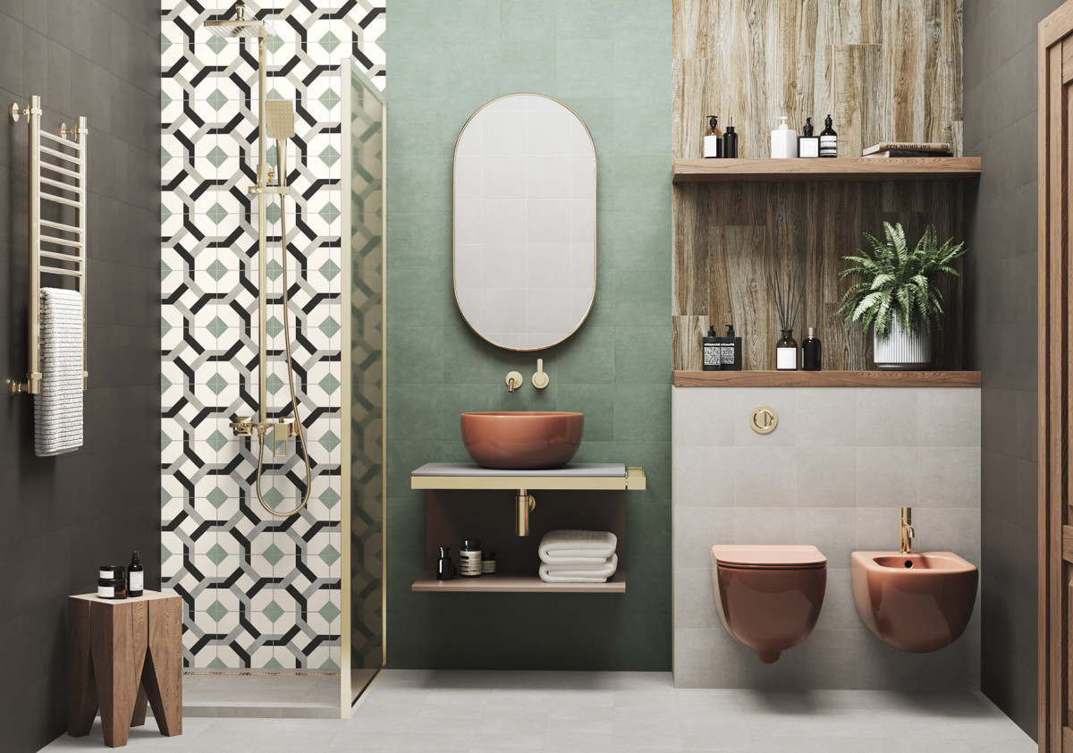 Керамогранит Design Art 200x200 на стенах в ванной. Фото 6