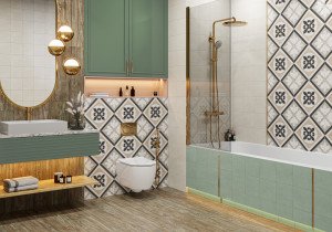 Керамогранит Design Art 200x200 на стенах в ванной. Фото 14
