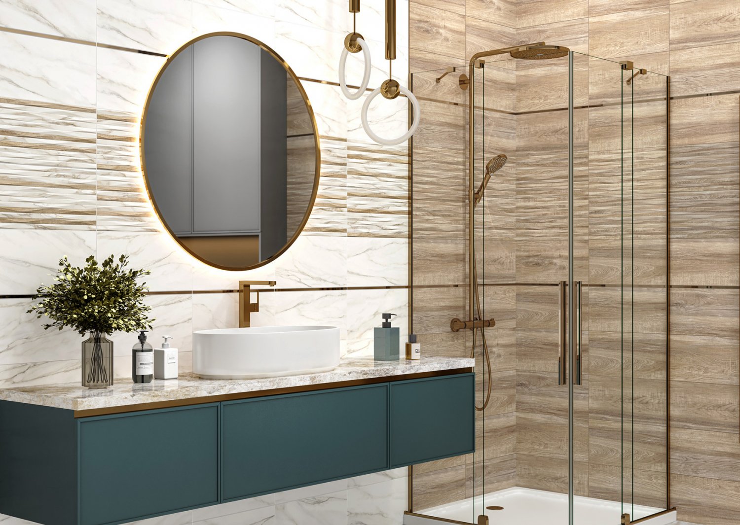 Плитка Euphoria Alma Ceramica в интерьере ванной