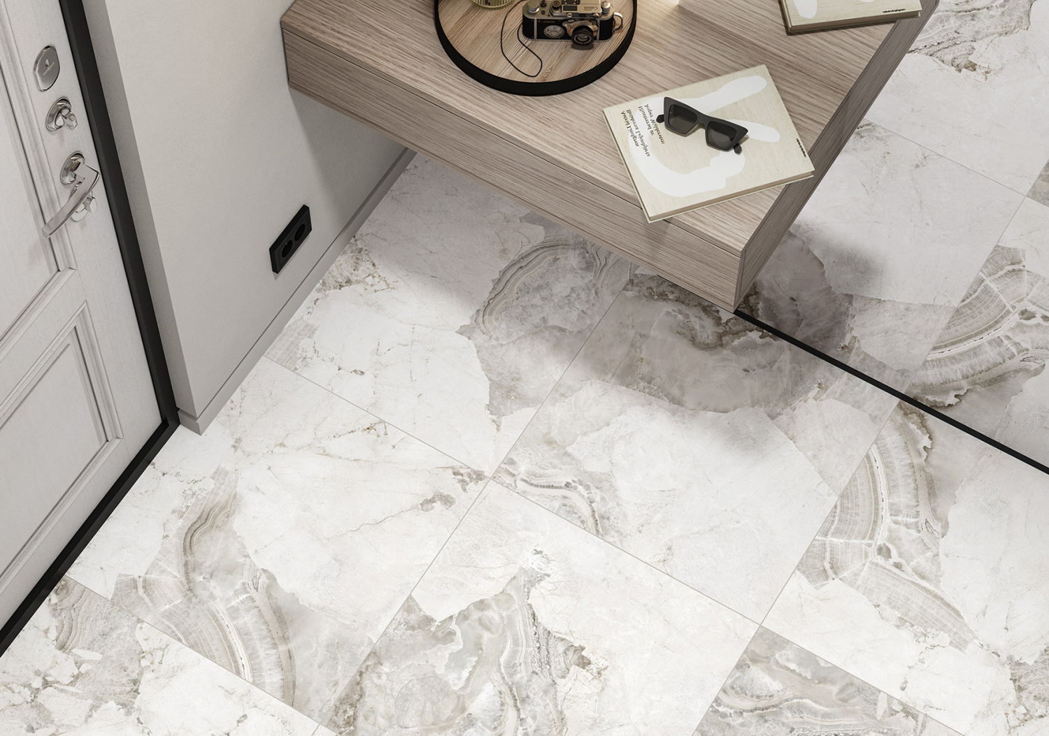 Керамогранит Патагония Айс 600x600 Alma Ceramica на полу в ванной